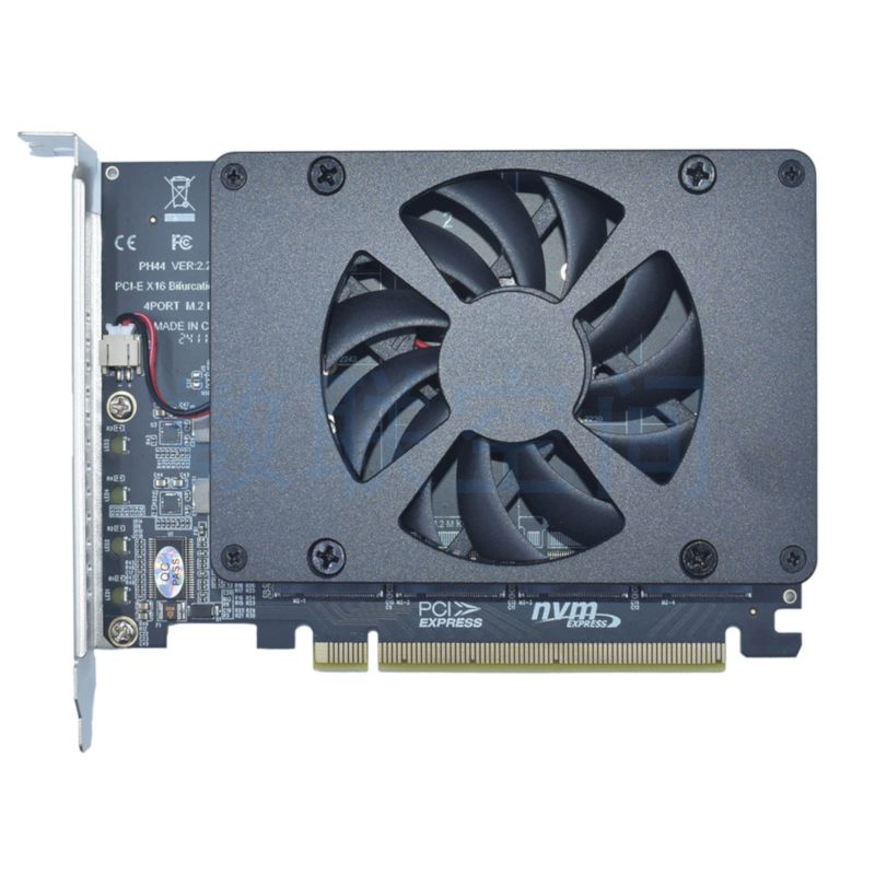 PCIe4.0 x16 转 4 x M.2(Key-M)扩展卡配风扇