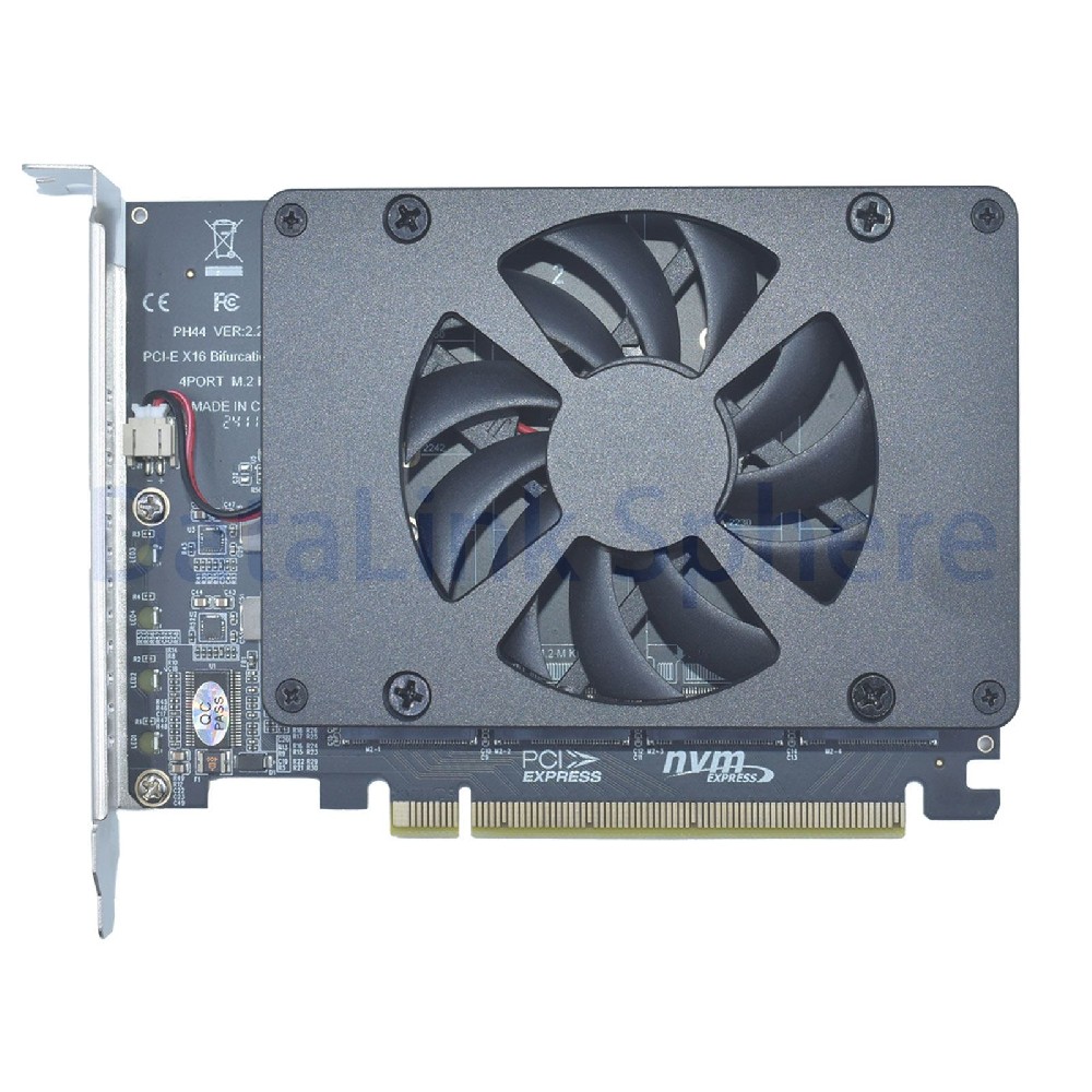 PCIe 4.0 x16 to 4 M.2 Adapter Expansion Card with Cooling Fan