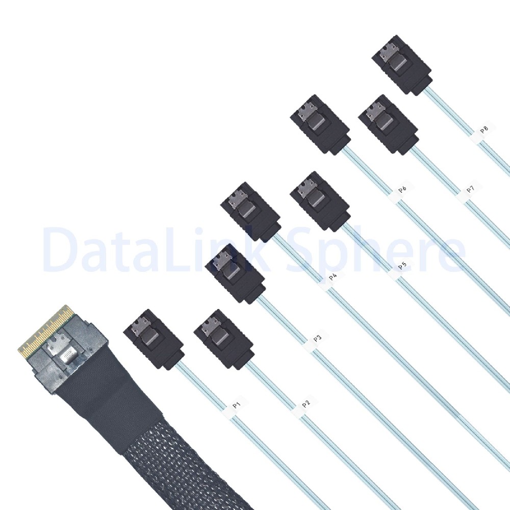 PCIe 4.0 Slim SAS SFF-8654 (STR) to 8 SATA 3.0 Cable