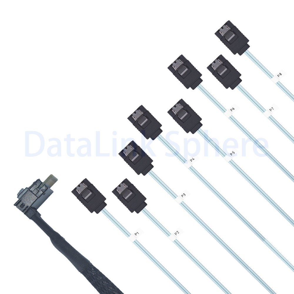 PCIe 4.0 Slim SAS SFF-8654 (R/A) to 8 SATA 3.0 Cable
