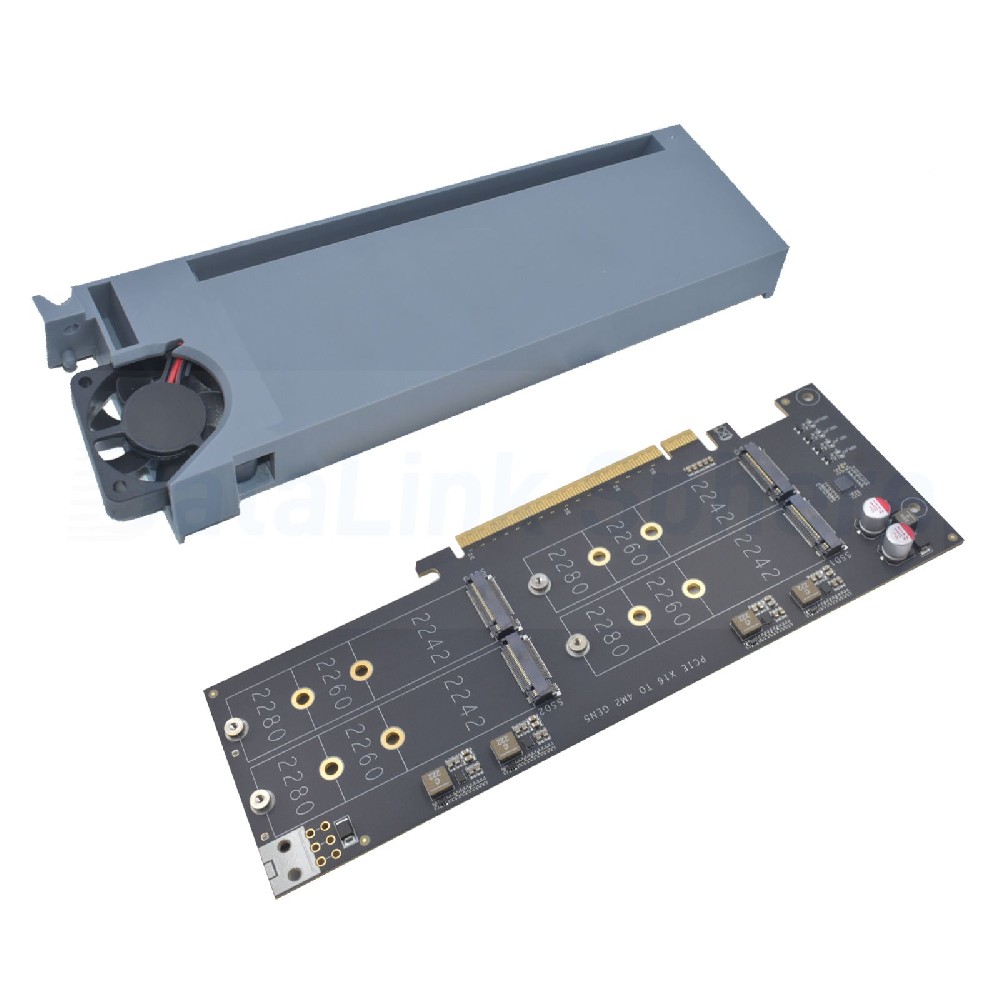PCIe 5.0 x16 to 4 M.2 Adapter Expansion Card with Cooling Fan